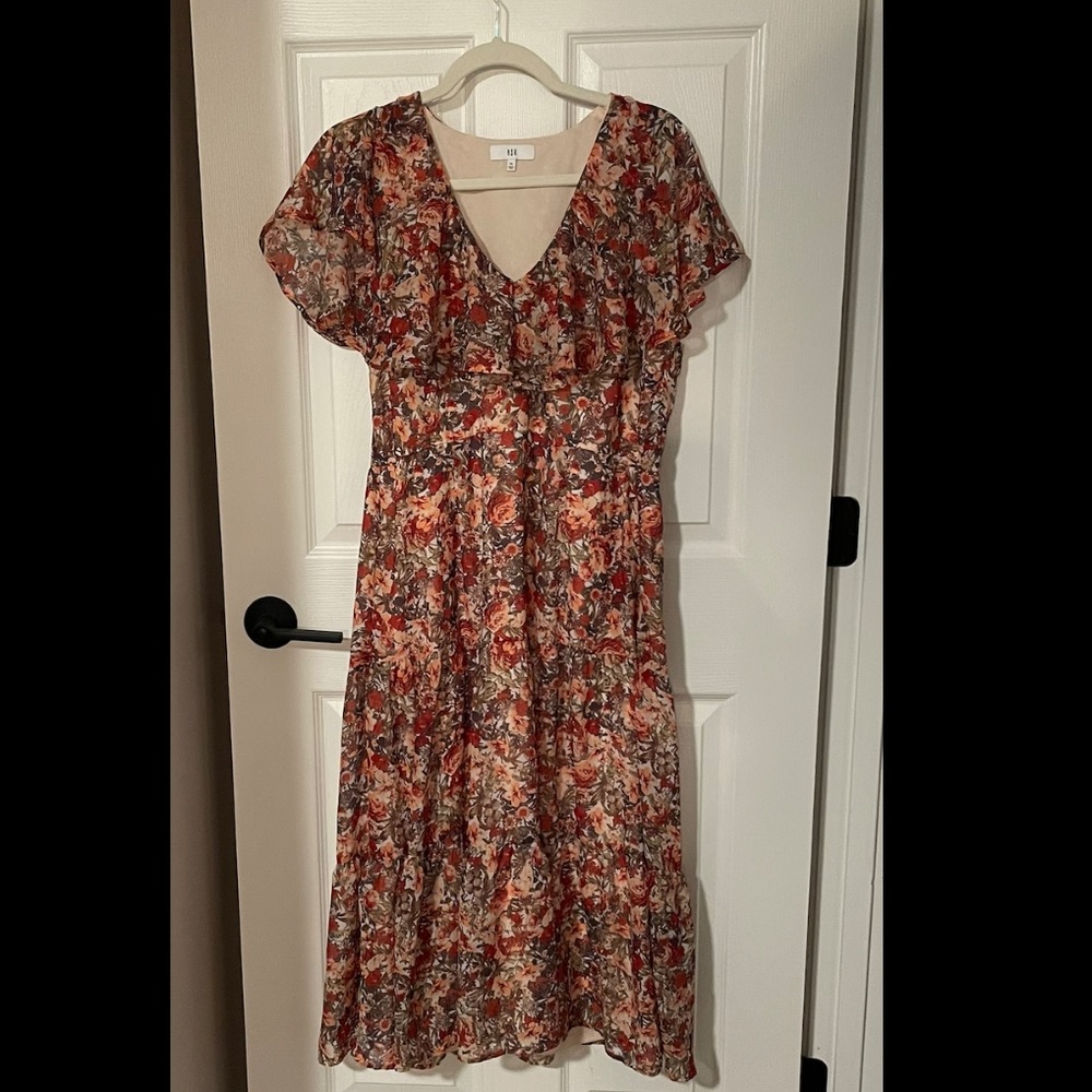 NSR Floral Maxi Dress, Caped Collar, size XL